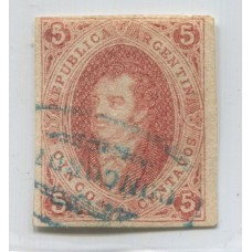 ARGENTINA 1864 GJ 16 PE 8 RIVADAVIA DE PRIMERA TIRADA SIN DENTAR Y CON MATASELLO CONCORDIA QUE ES EL MAS ESCASO YA QUE SOLO SE USO 15 DIAS DE LUJO Y RARISIMO U$ 300+